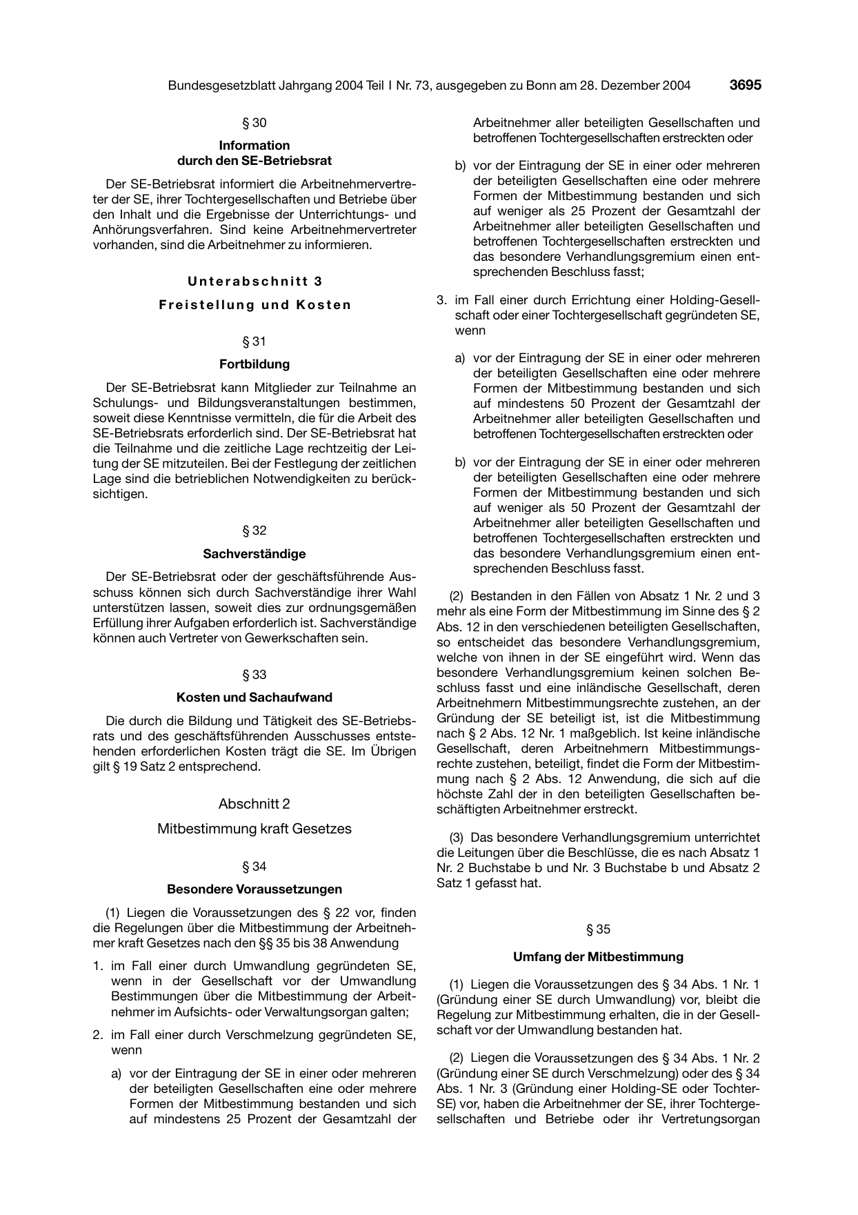 BGBl. 2004, Seite 3695 — Originalseite als Abbildung