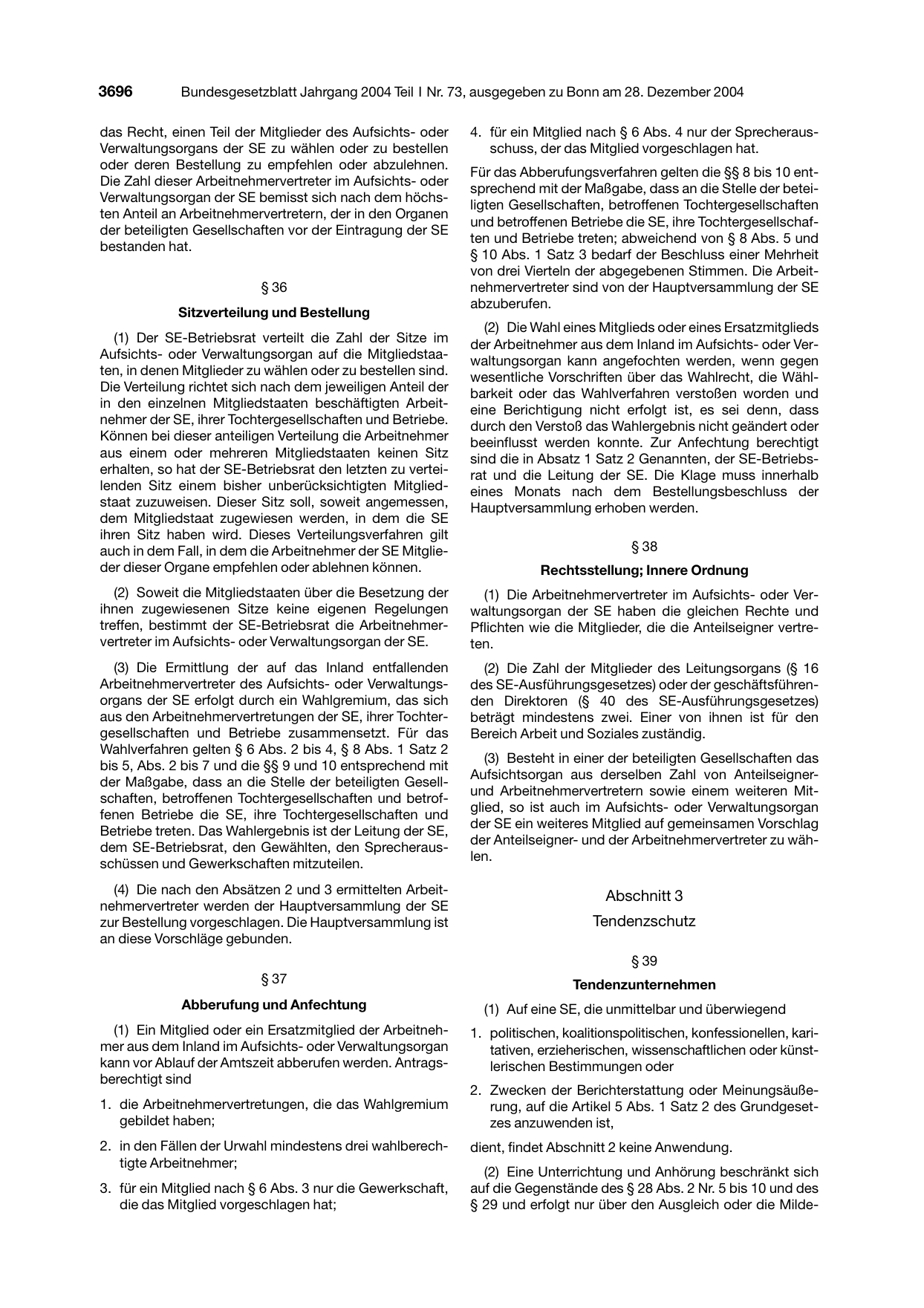 BGBl. 2004, Seite 3696 — Originalseite als Abbildung