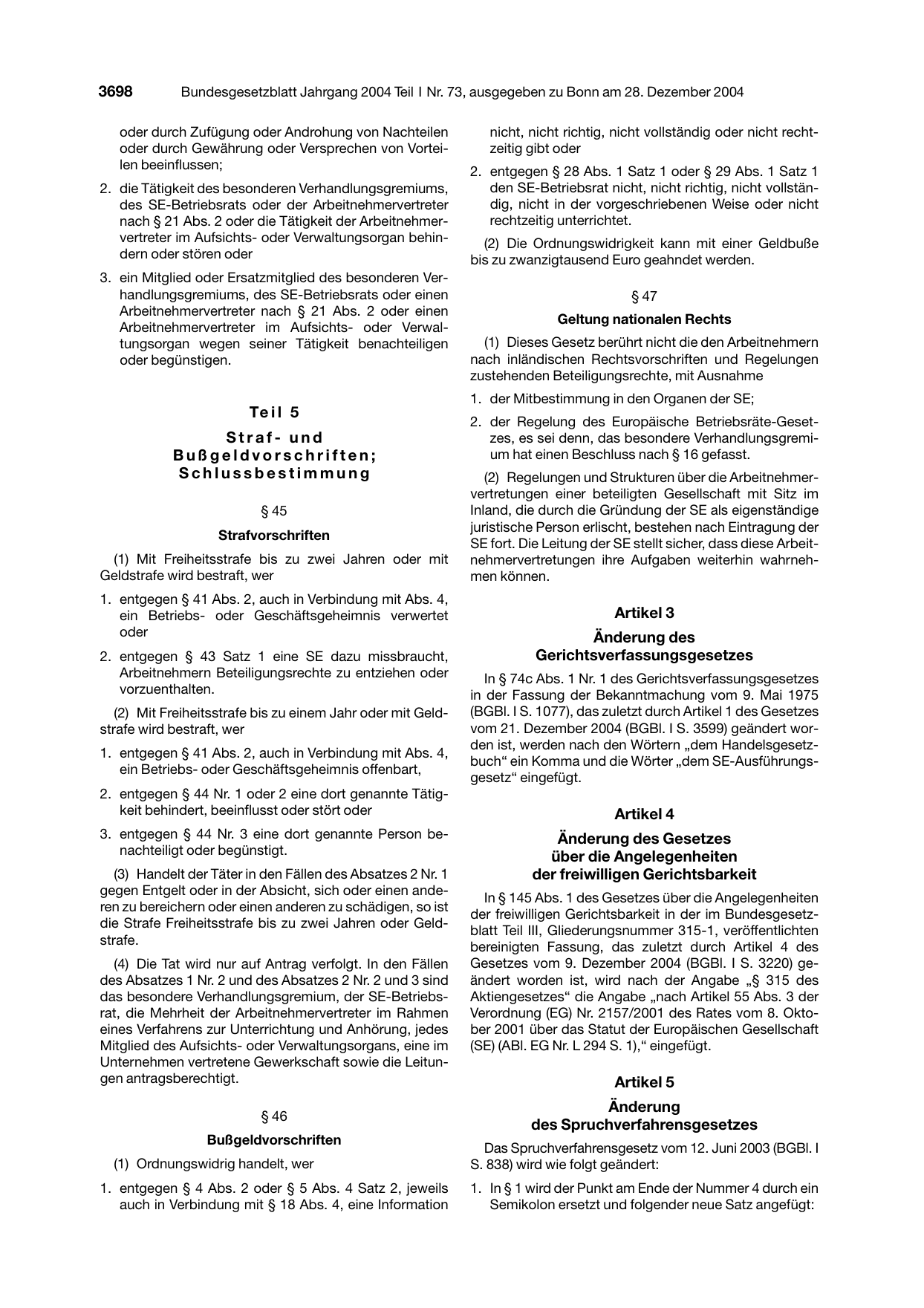 BGBl. 2004, Seite 3698 — Originalseite als Abbildung