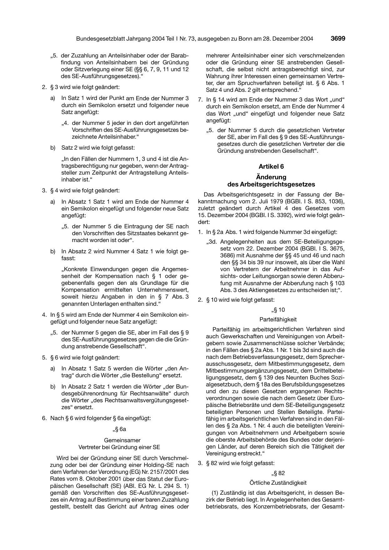 BGBl. 2004, Seite 3699 — Originalseite als Abbildung