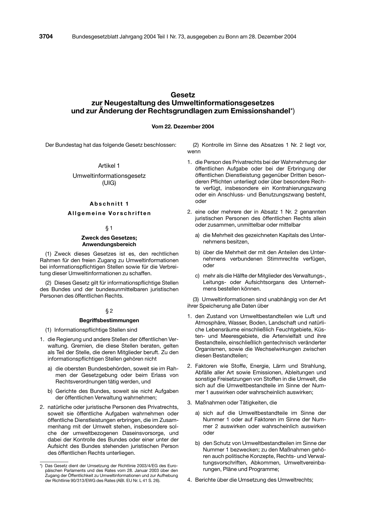 BGBl. 2004, Seite 3704 — Originalseite als Abbildung