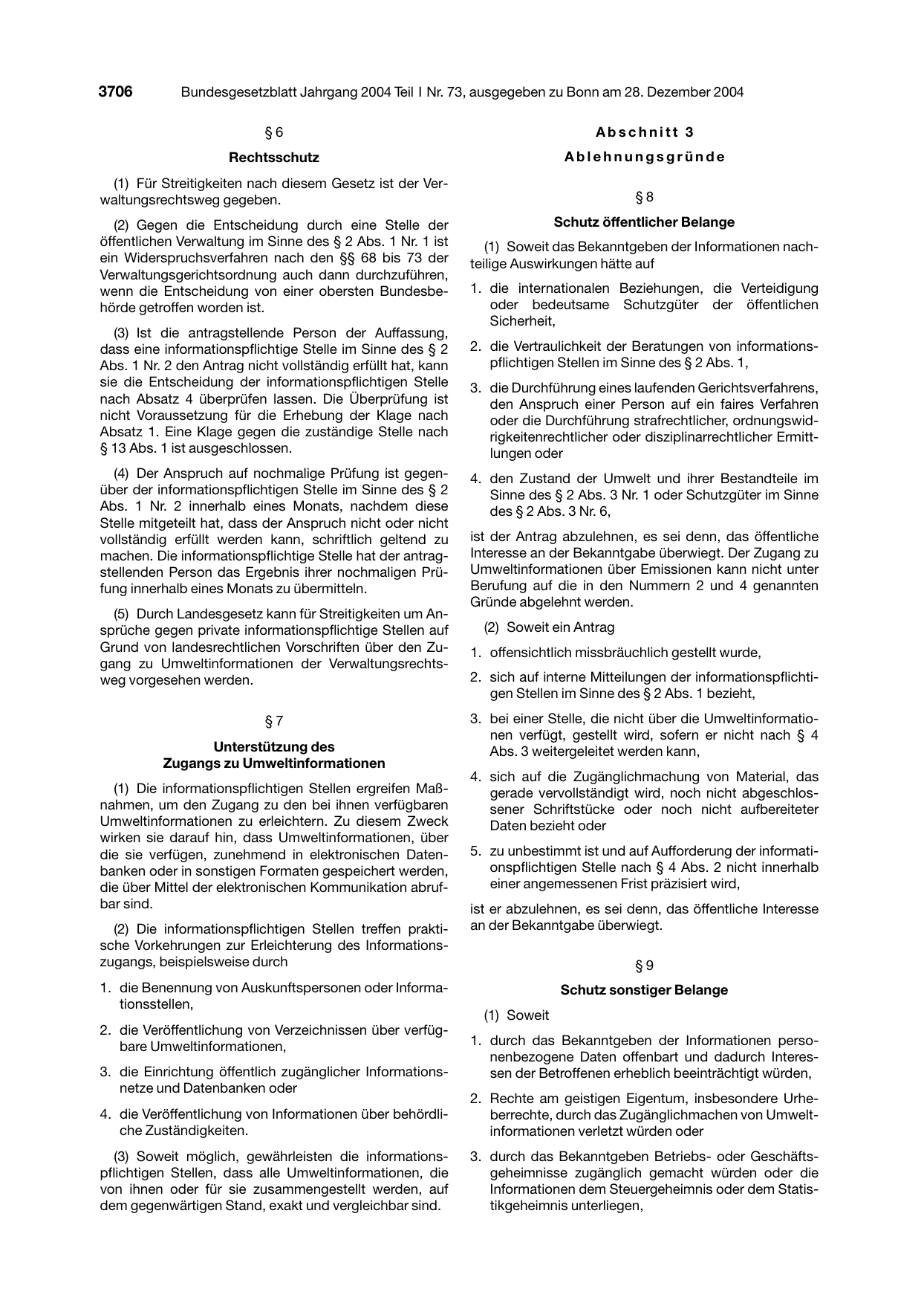 BGBl. 2004, Seite 3706 — Originalseite als Abbildung