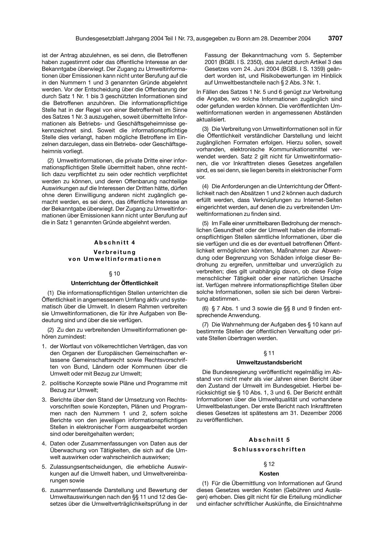 BGBl. 2004, Seite 3707 — Originalseite als Abbildung