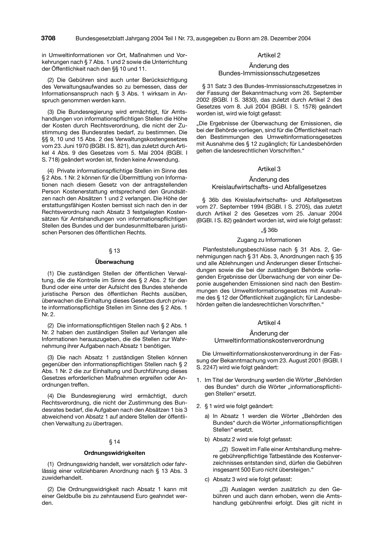 BGBl. 2004, Seite 3708 — Originalseite als Abbildung