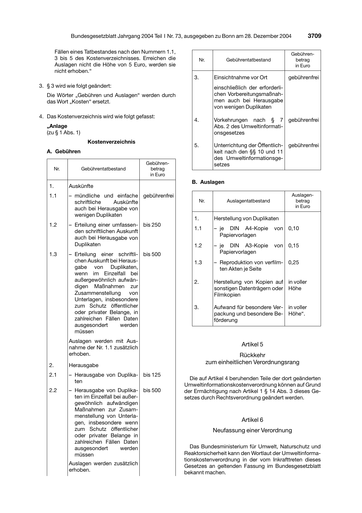 BGBl. 2004, Seite 3709 — Originalseite als Abbildung