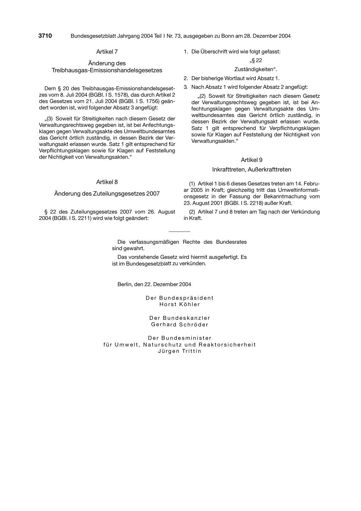 BGBl. 2004, Seite 3710 — Originalseite als Abbildung