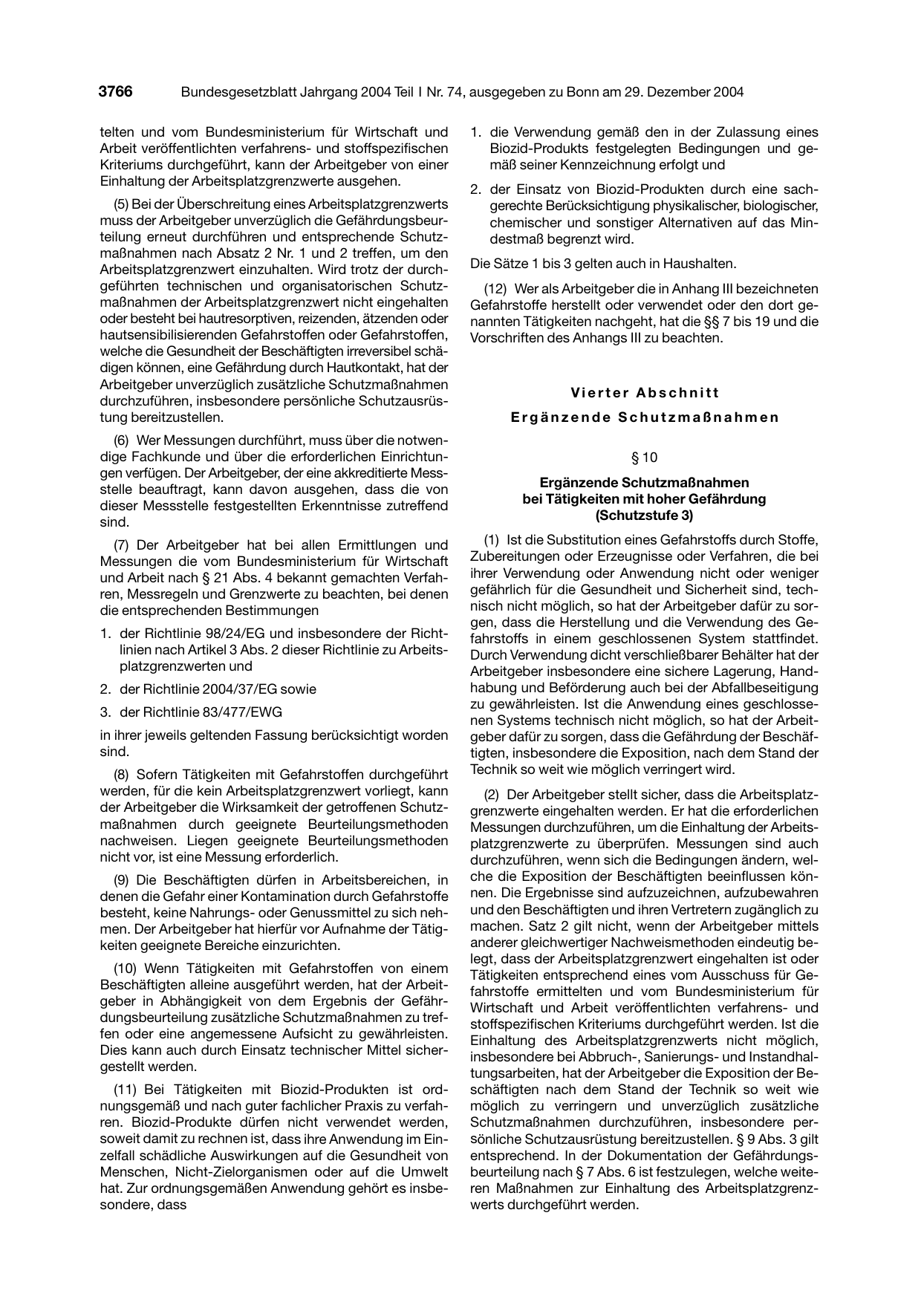 BGBl. 2004, Seite 3766 — Originalseite als Abbildung