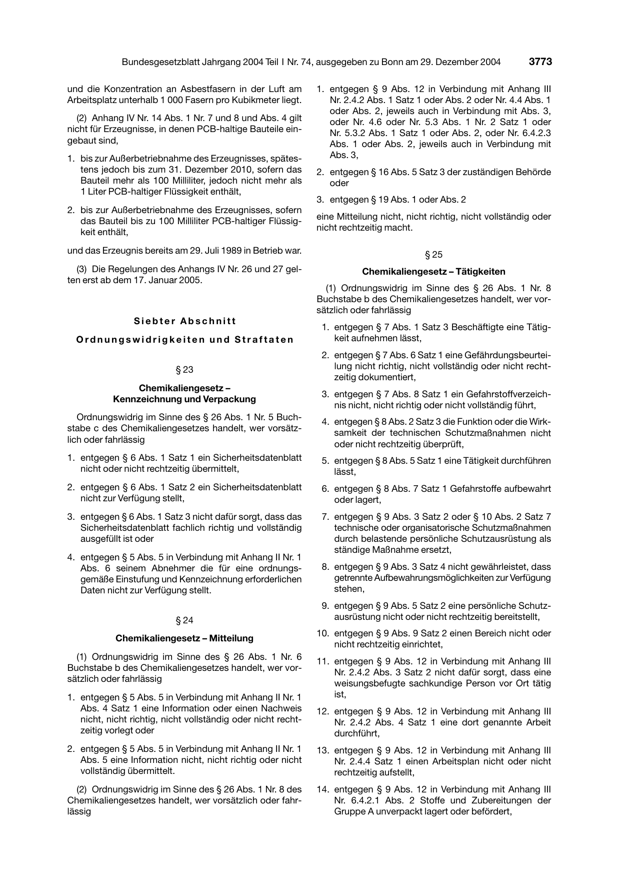 BGBl. 2004, Seite 3773 — Originalseite als Abbildung