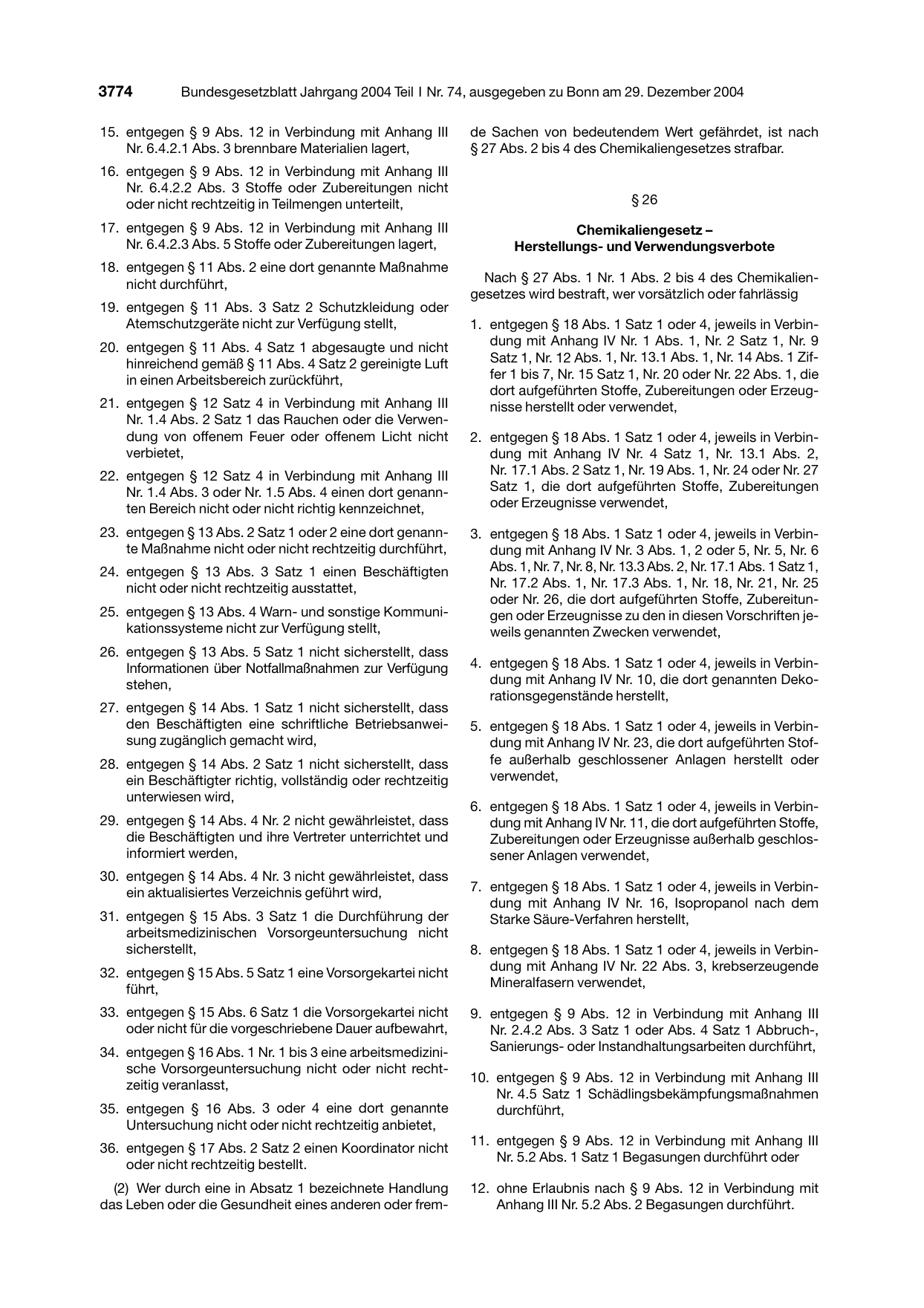 BGBl. 2004, Seite 3774 — Originalseite als Abbildung