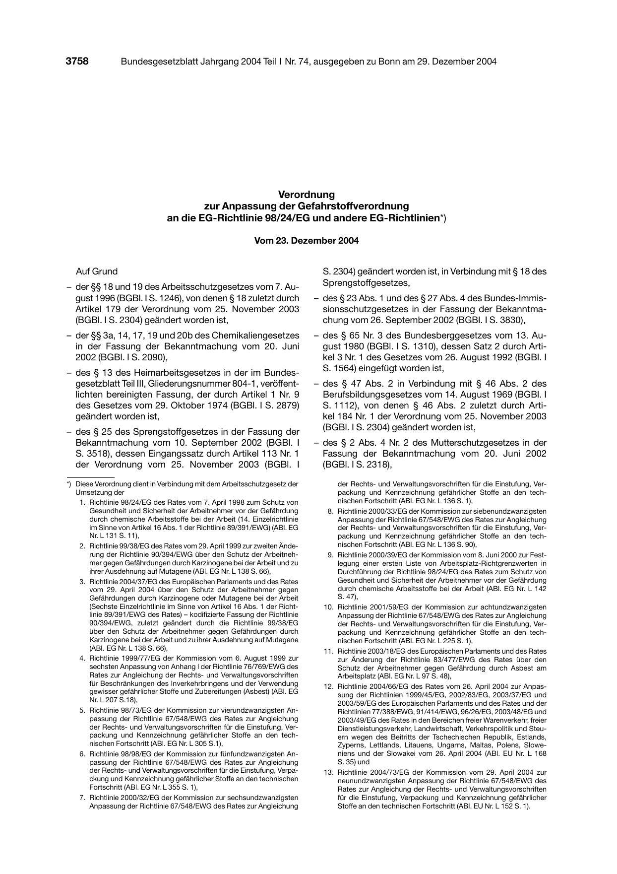 BGBl. 2004, Seite 3758 — Originalseite als Abbildung
