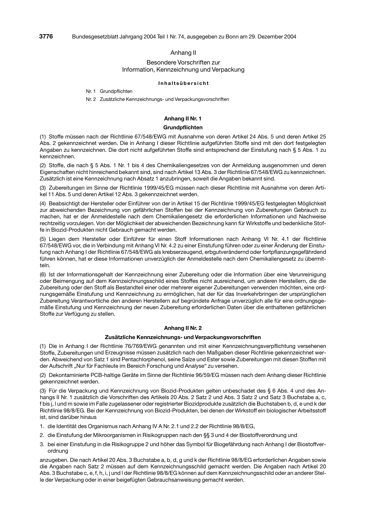 BGBl. 2004, Seite 3776 — Originalseite als Abbildung