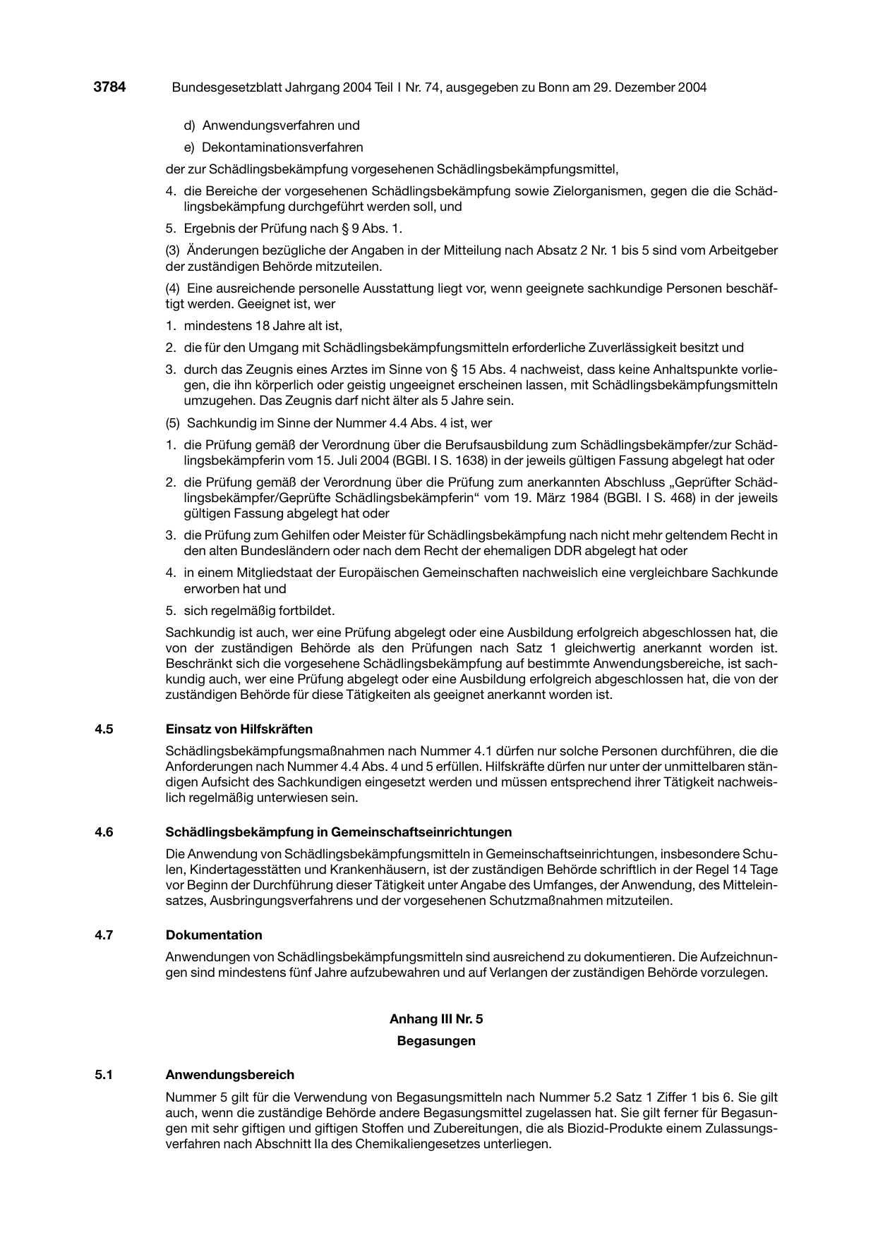 BGBl. 2004, Seite 3784 — Originalseite als Abbildung