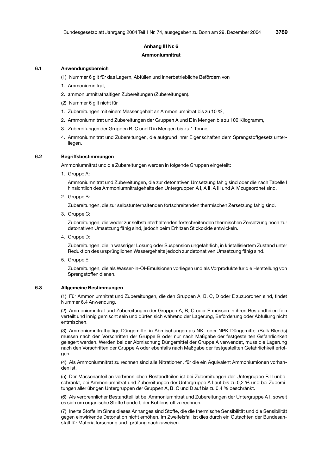 BGBl. 2004, Seite 3789 — Originalseite als Abbildung