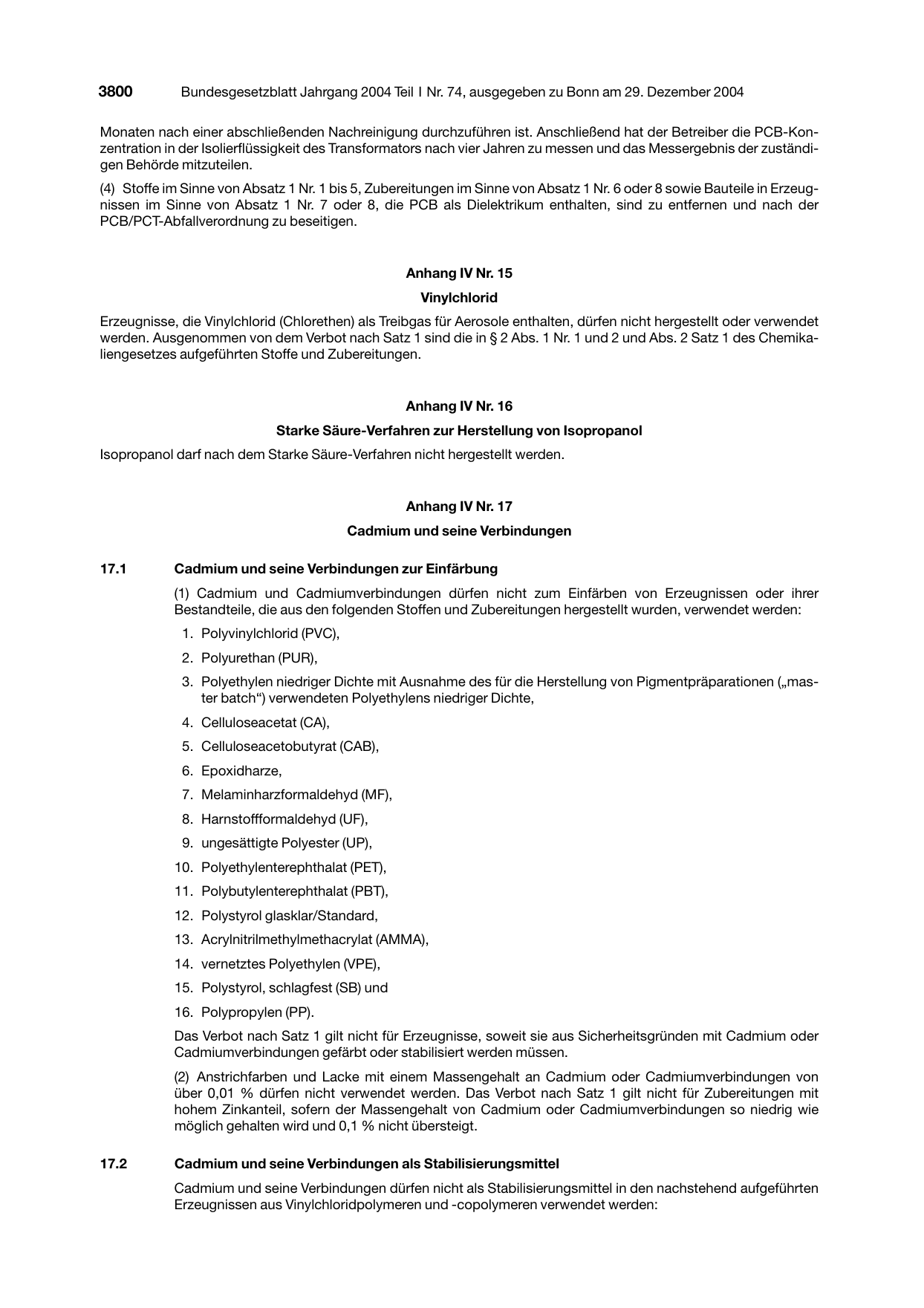 BGBl. 2004, Seite 3800 — Originalseite als Abbildung