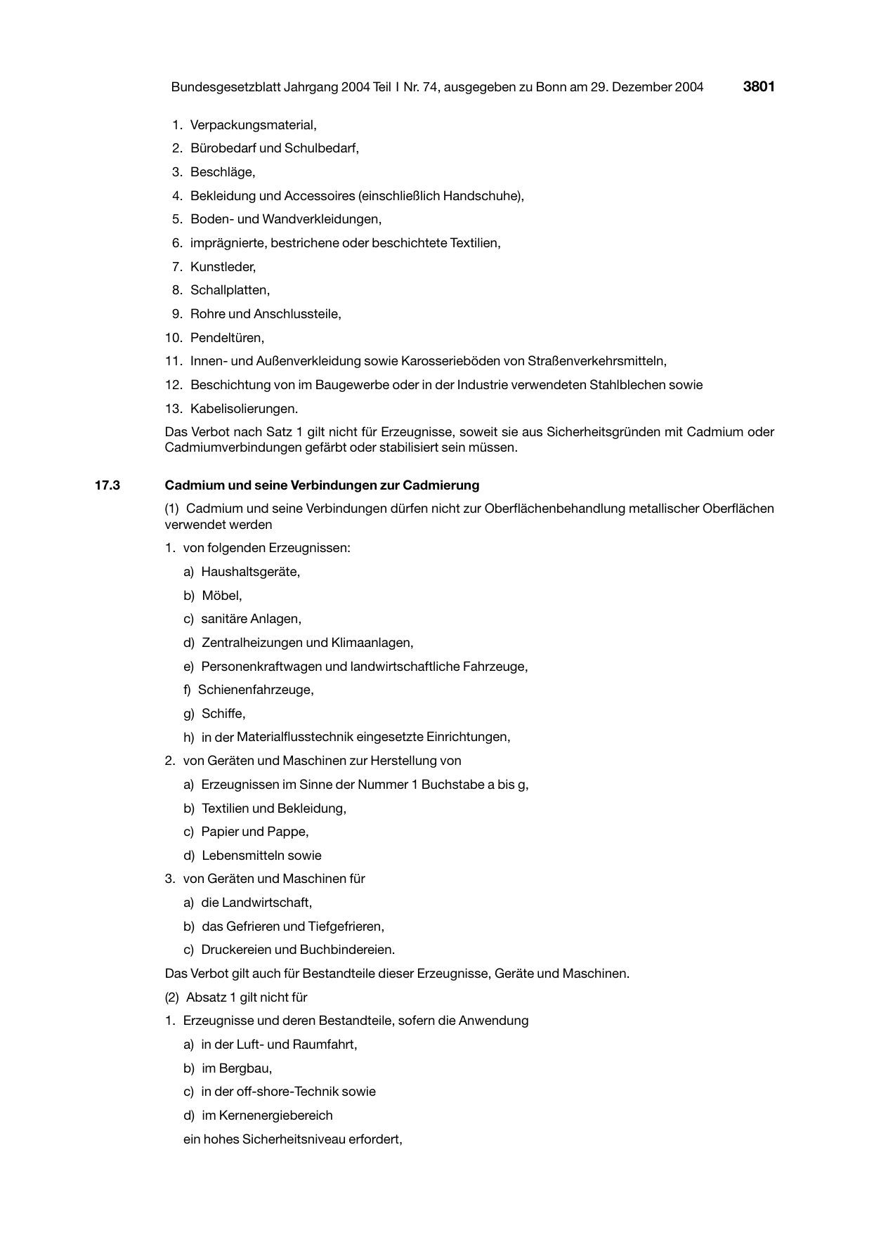 BGBl. 2004, Seite 3801 — Originalseite als Abbildung