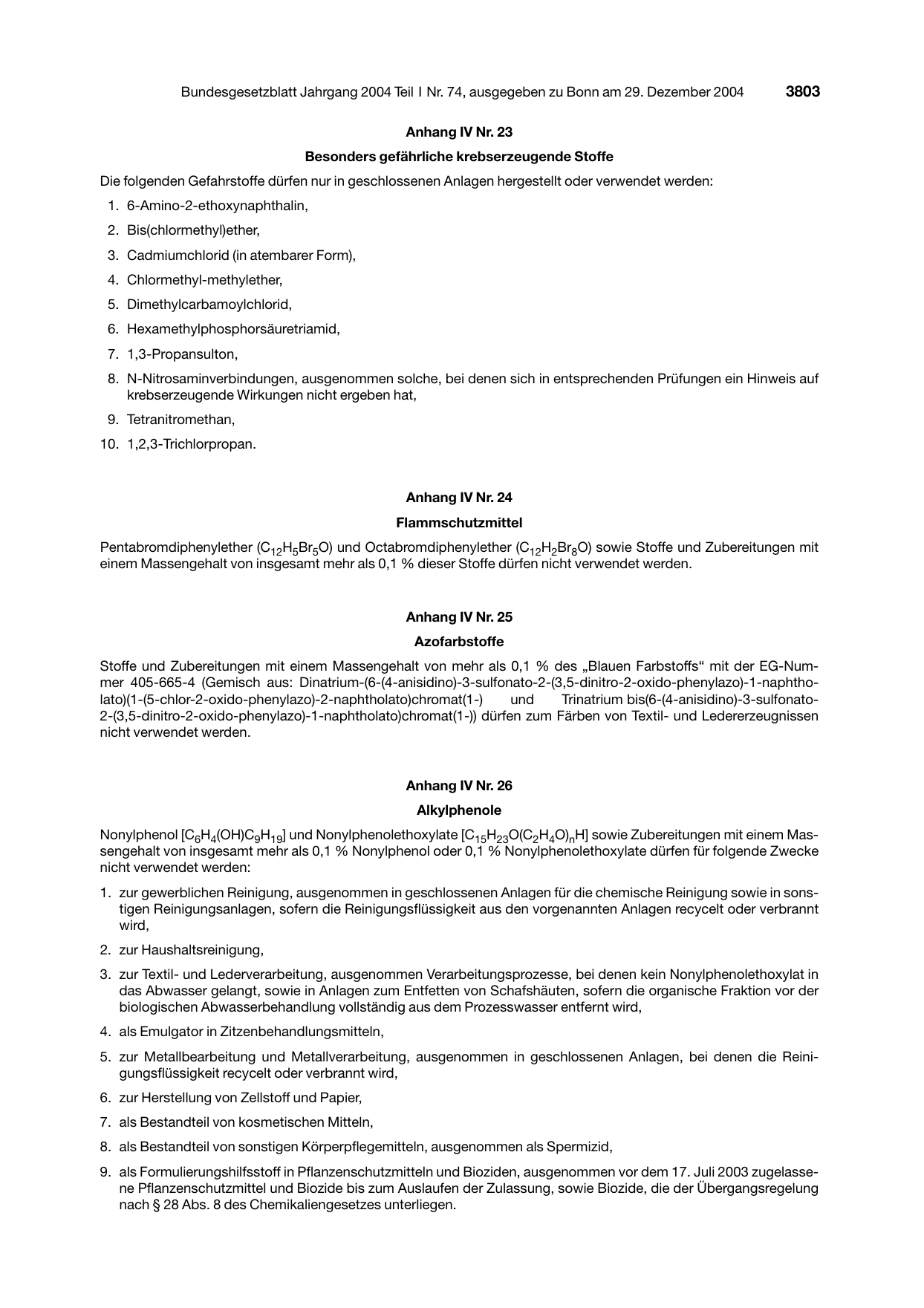 BGBl. 2004, Seite 3803 — Originalseite als Abbildung