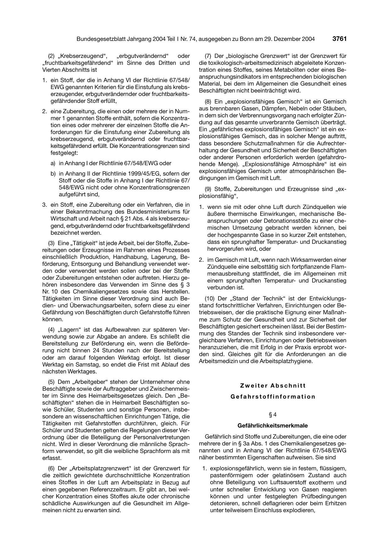 BGBl. 2004, Seite 3761 — Originalseite als Abbildung