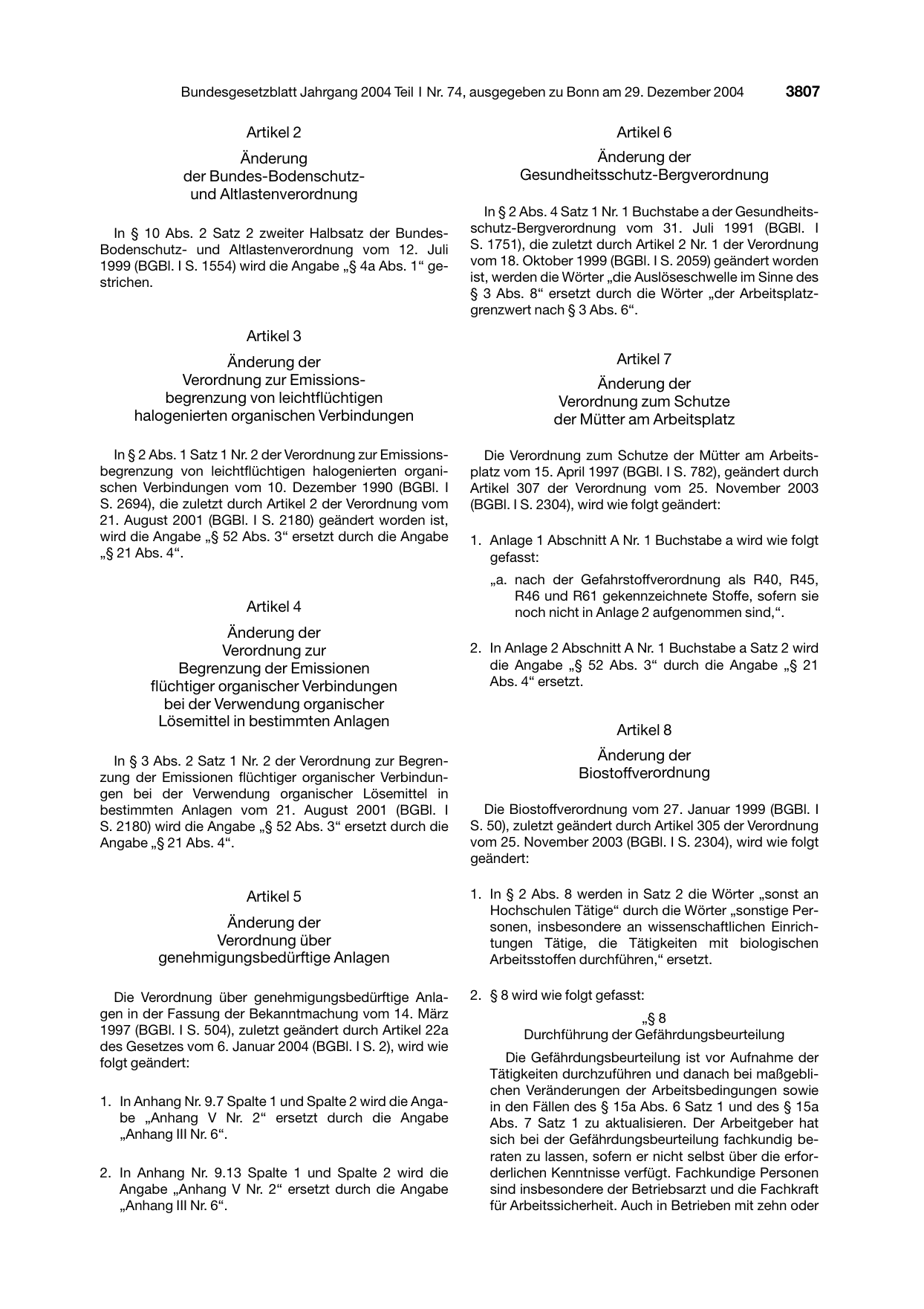 BGBl. 2004, Seite 3807 — Originalseite als Abbildung