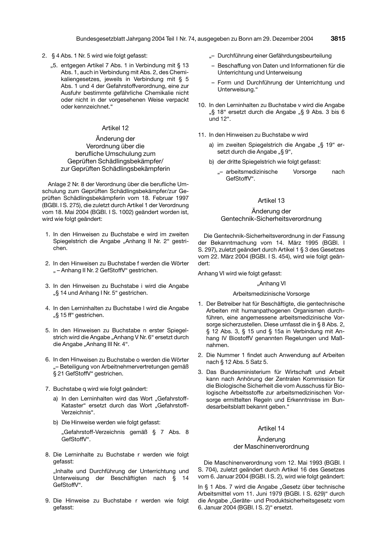 BGBl. 2004, Seite 3815 — Originalseite als Abbildung