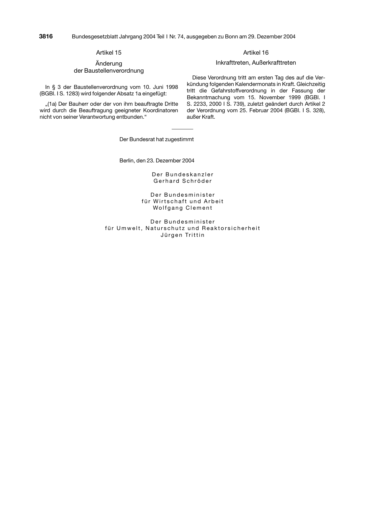 BGBl. 2004, Seite 3816 — Originalseite als Abbildung