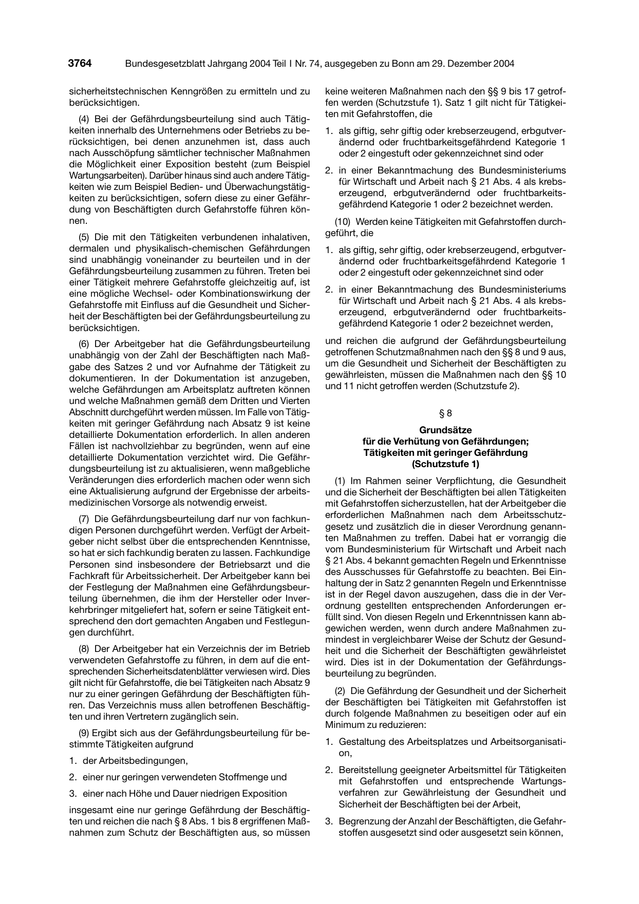 BGBl. 2004, Seite 3764 — Originalseite als Abbildung