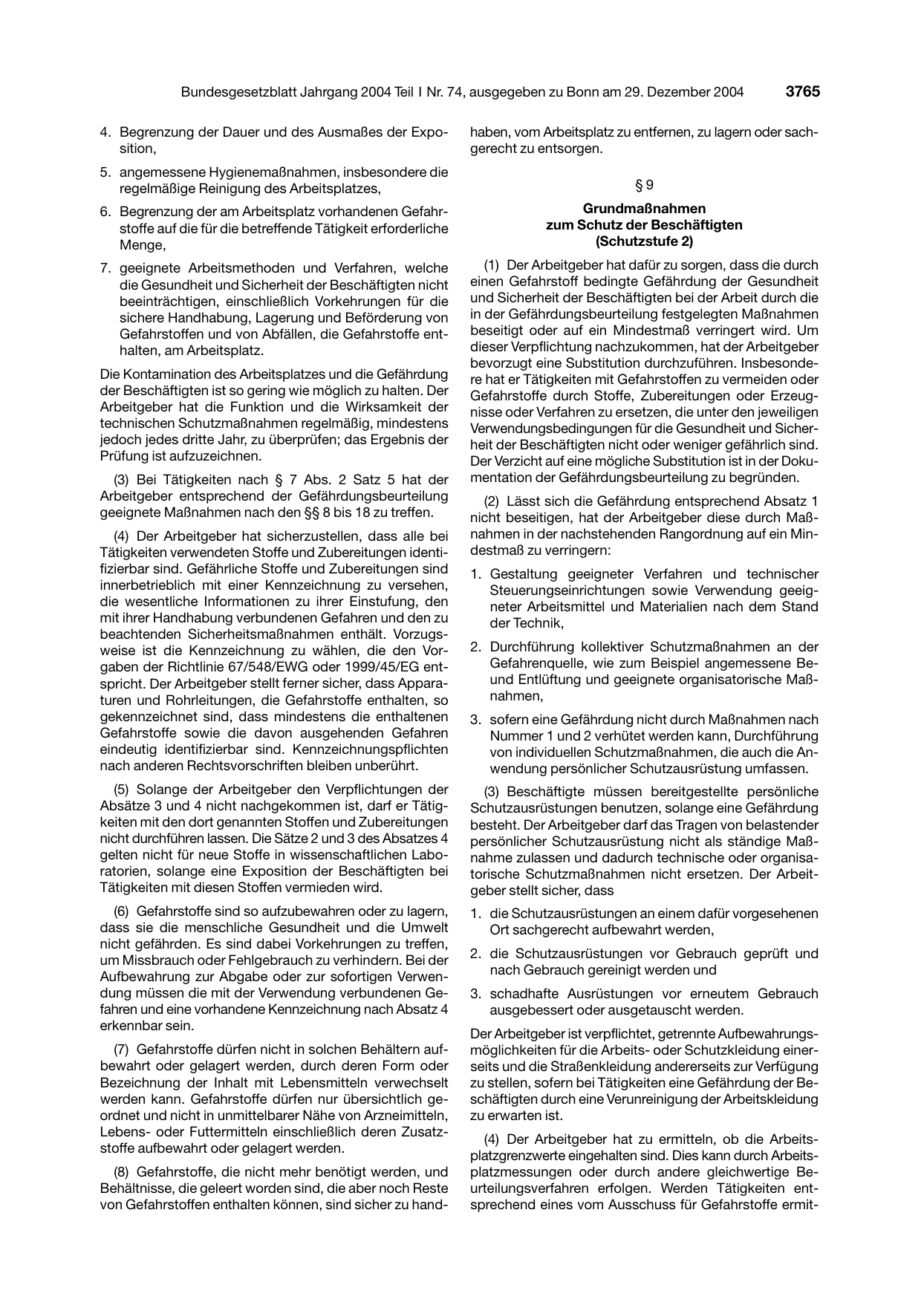 BGBl. 2004, Seite 3765 — Originalseite als Abbildung