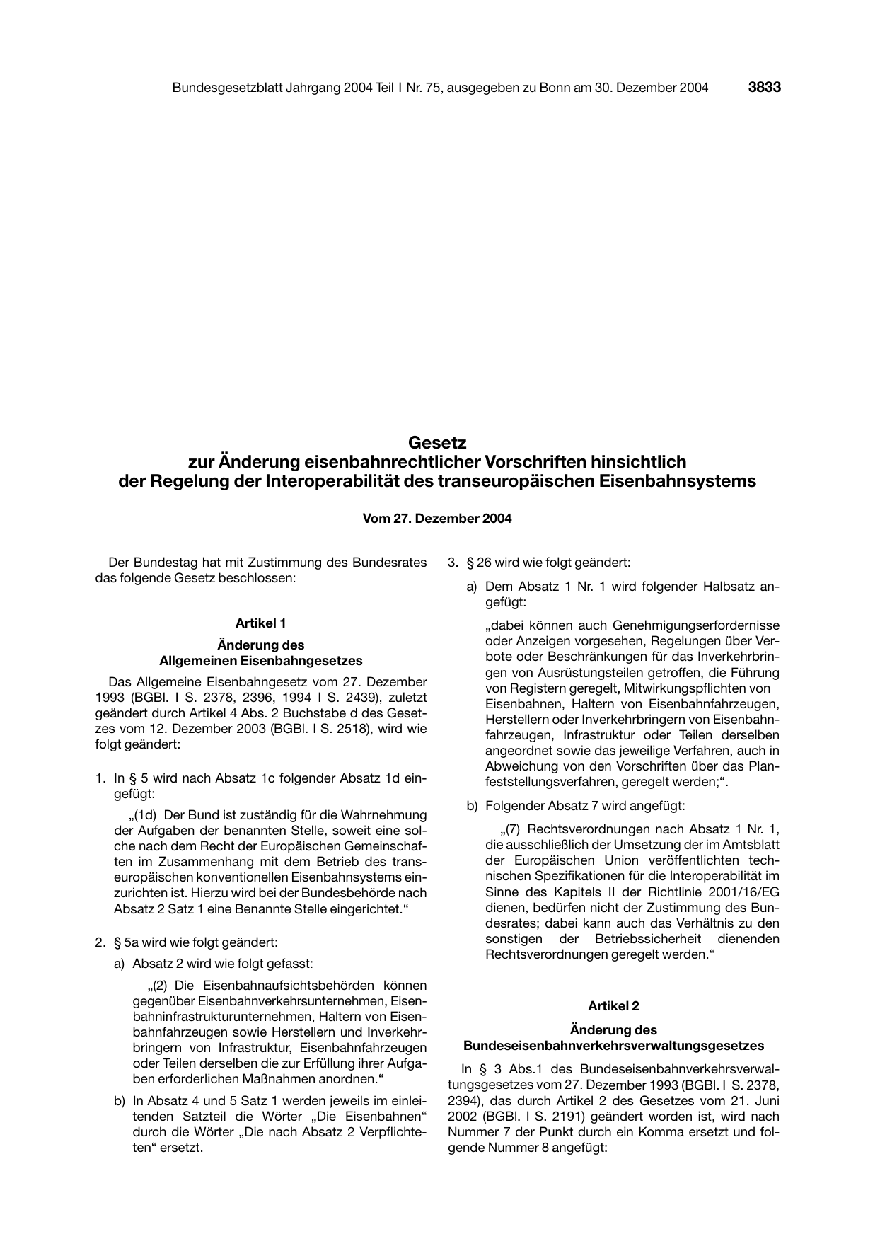 BGBl. 2004, Seite 3833 — Originalseite als Abbildung