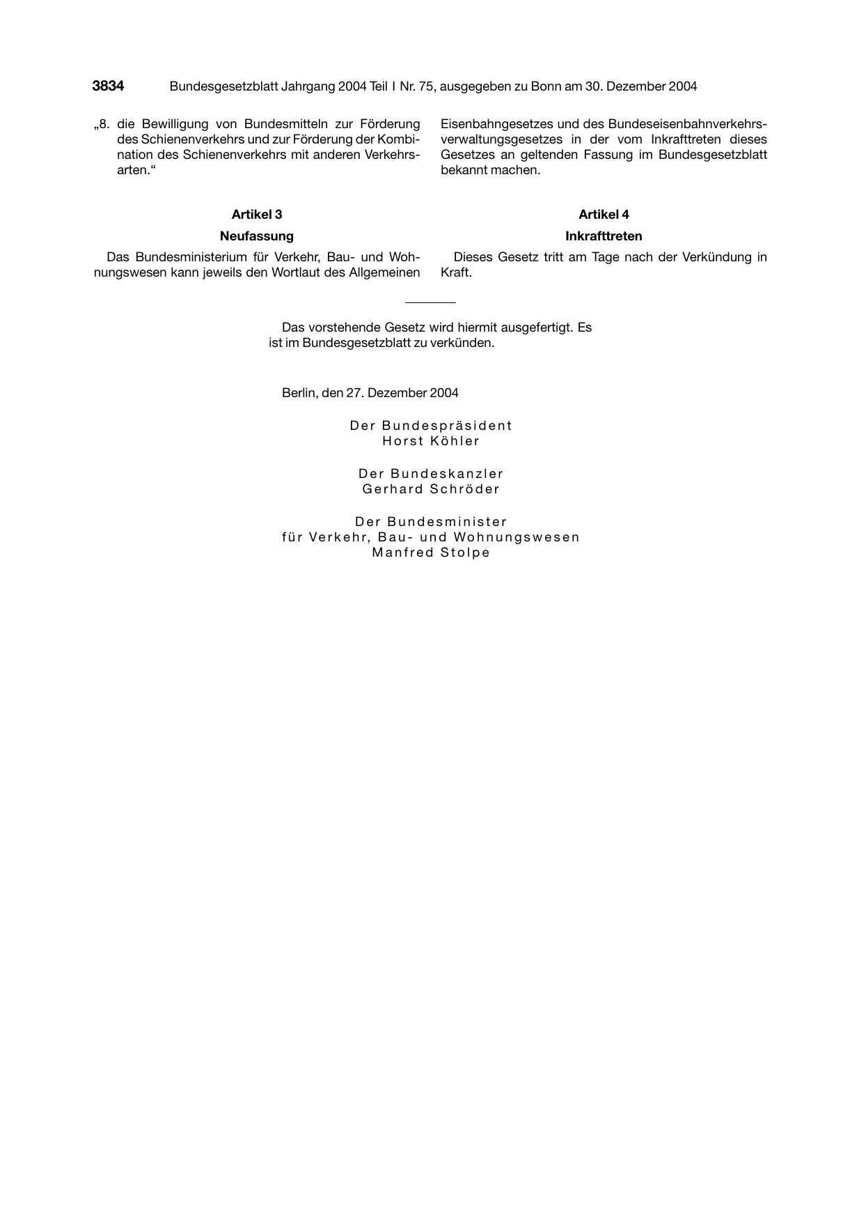 BGBl. 2004, Seite 3834 — Originalseite als Abbildung