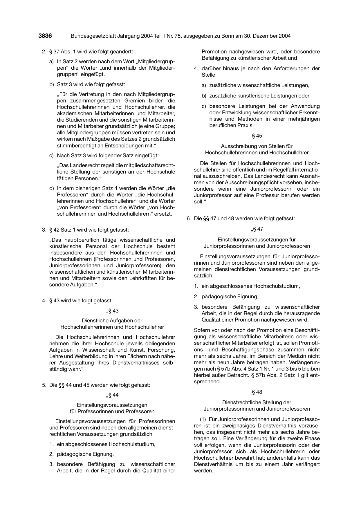 BGBl. 2004, Seite 3836 — Originalseite als Abbildung