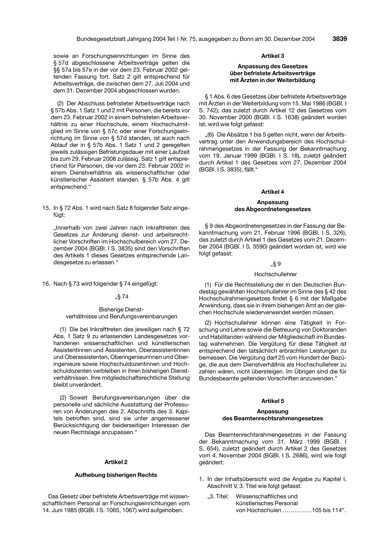 BGBl. 2004, Seite 3839 — Originalseite als Abbildung