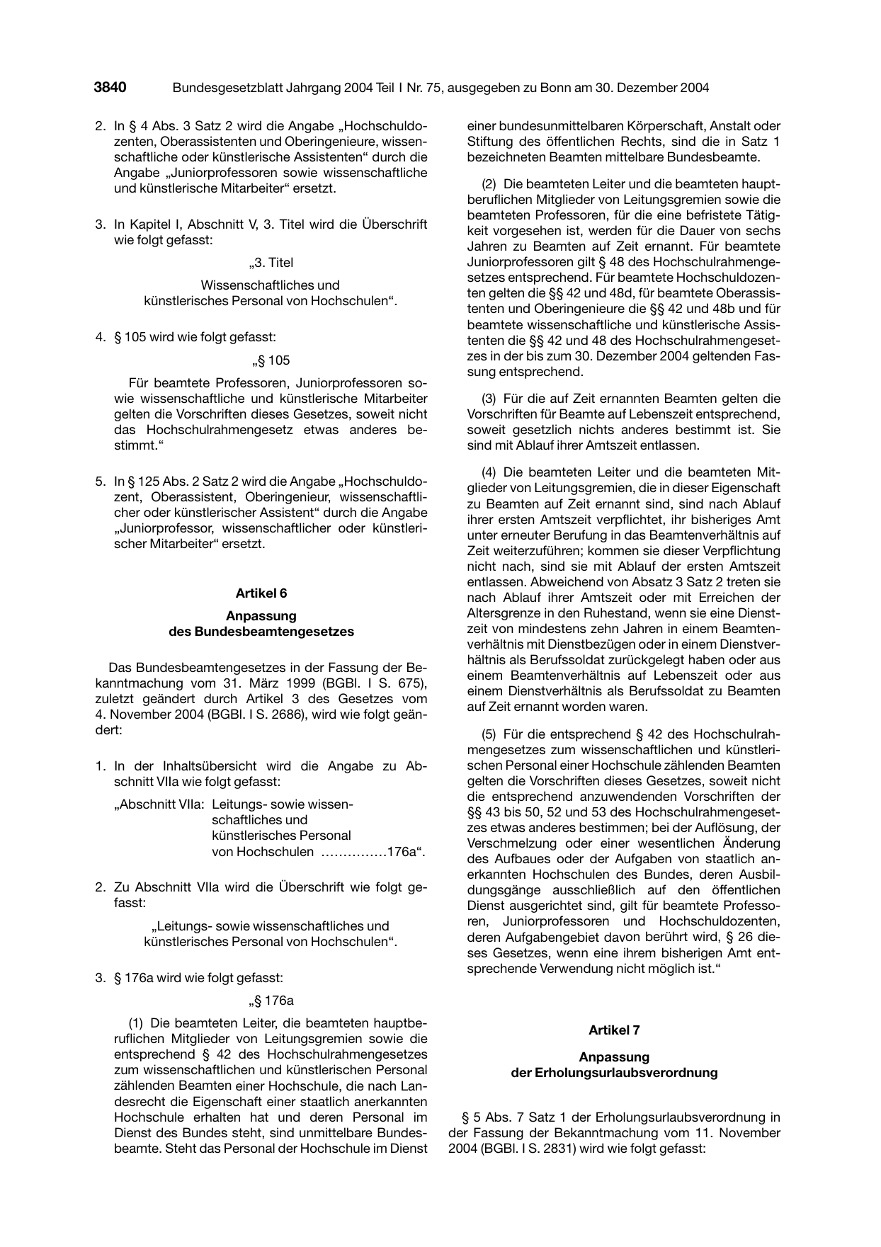 BGBl. 2004, Seite 3840 — Originalseite als Abbildung