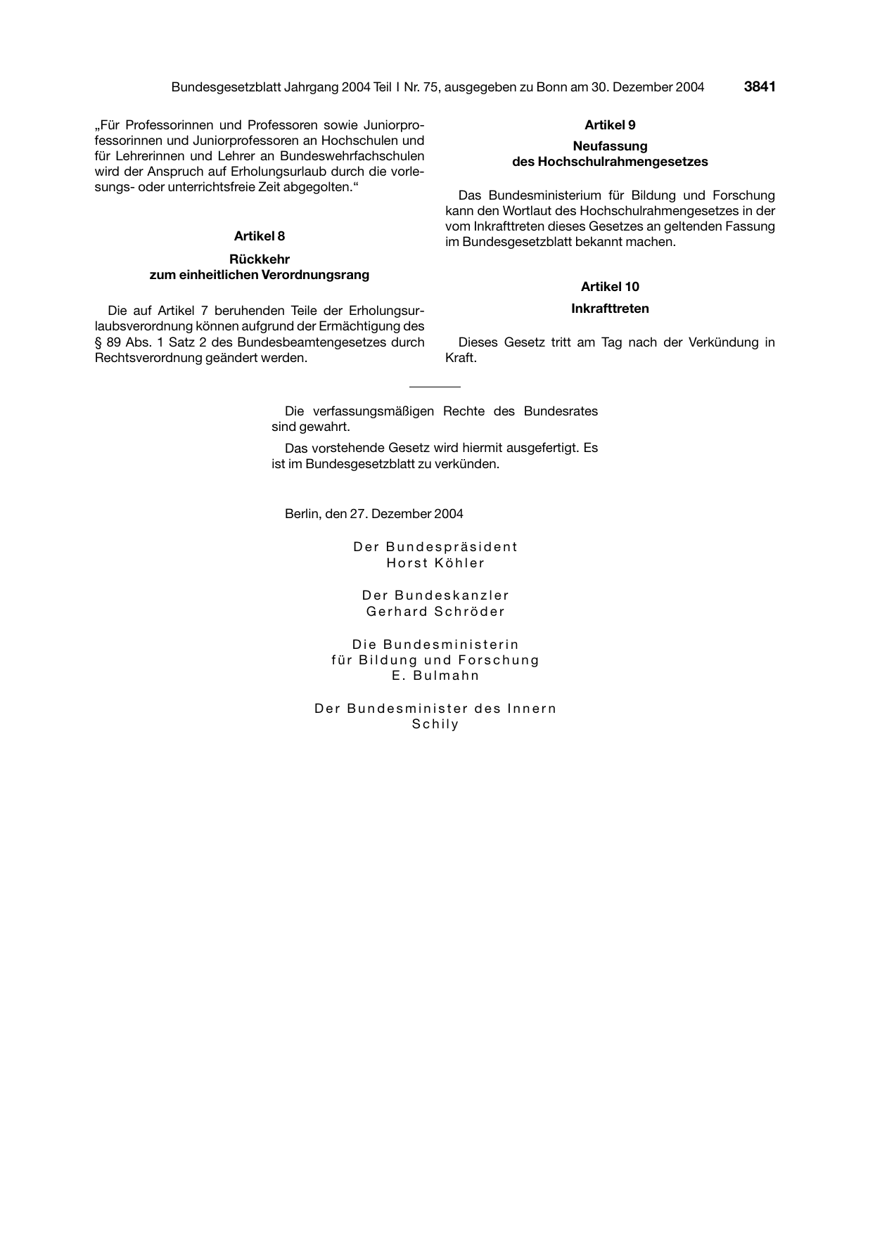 BGBl. 2004, Seite 3841 — Originalseite als Abbildung
