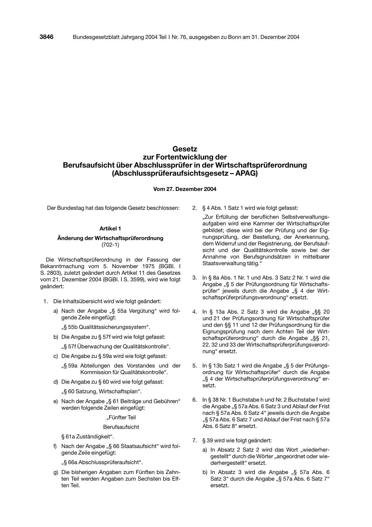 BGBl. 2004, Seite 3846 — Originalseite als Abbildung