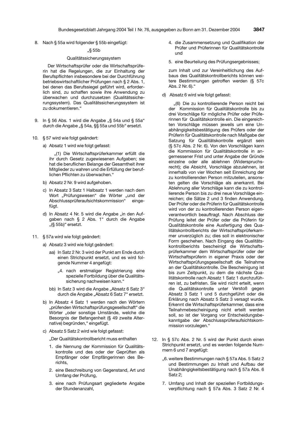 BGBl. 2004, Seite 3847 — Originalseite als Abbildung