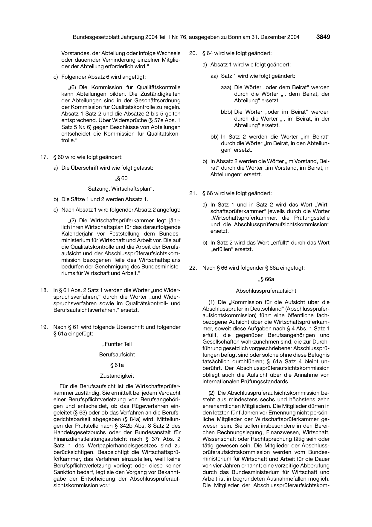 BGBl. 2004, Seite 3849 — Originalseite als Abbildung