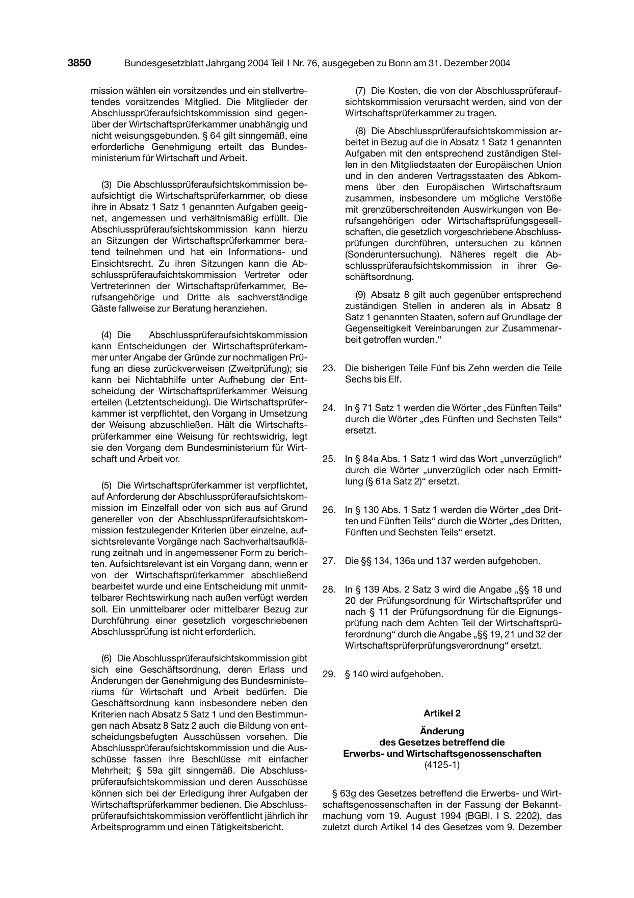 BGBl. 2004, Seite 3850 — Originalseite als Abbildung