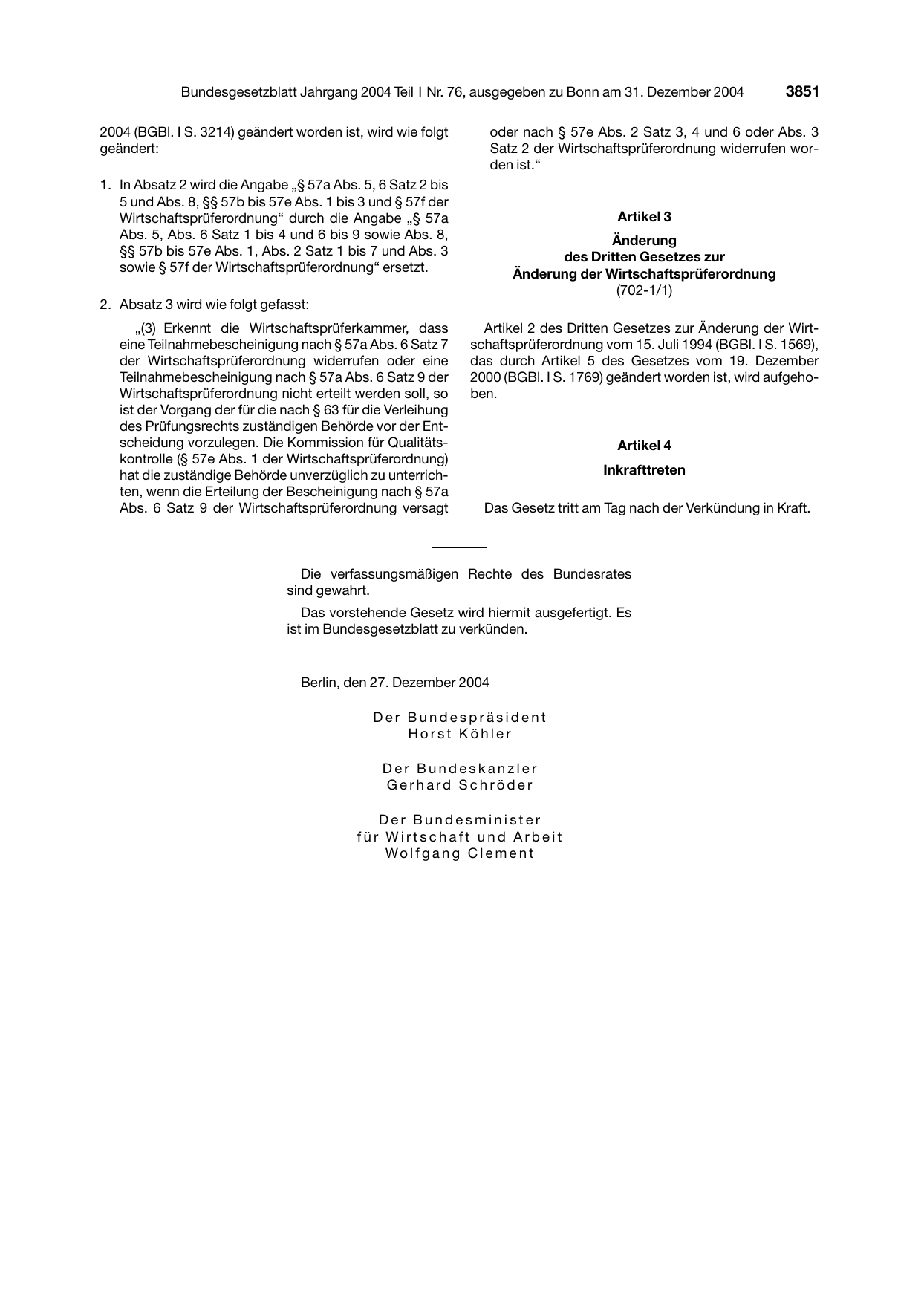 BGBl. 2004, Seite 3851 — Originalseite als Abbildung