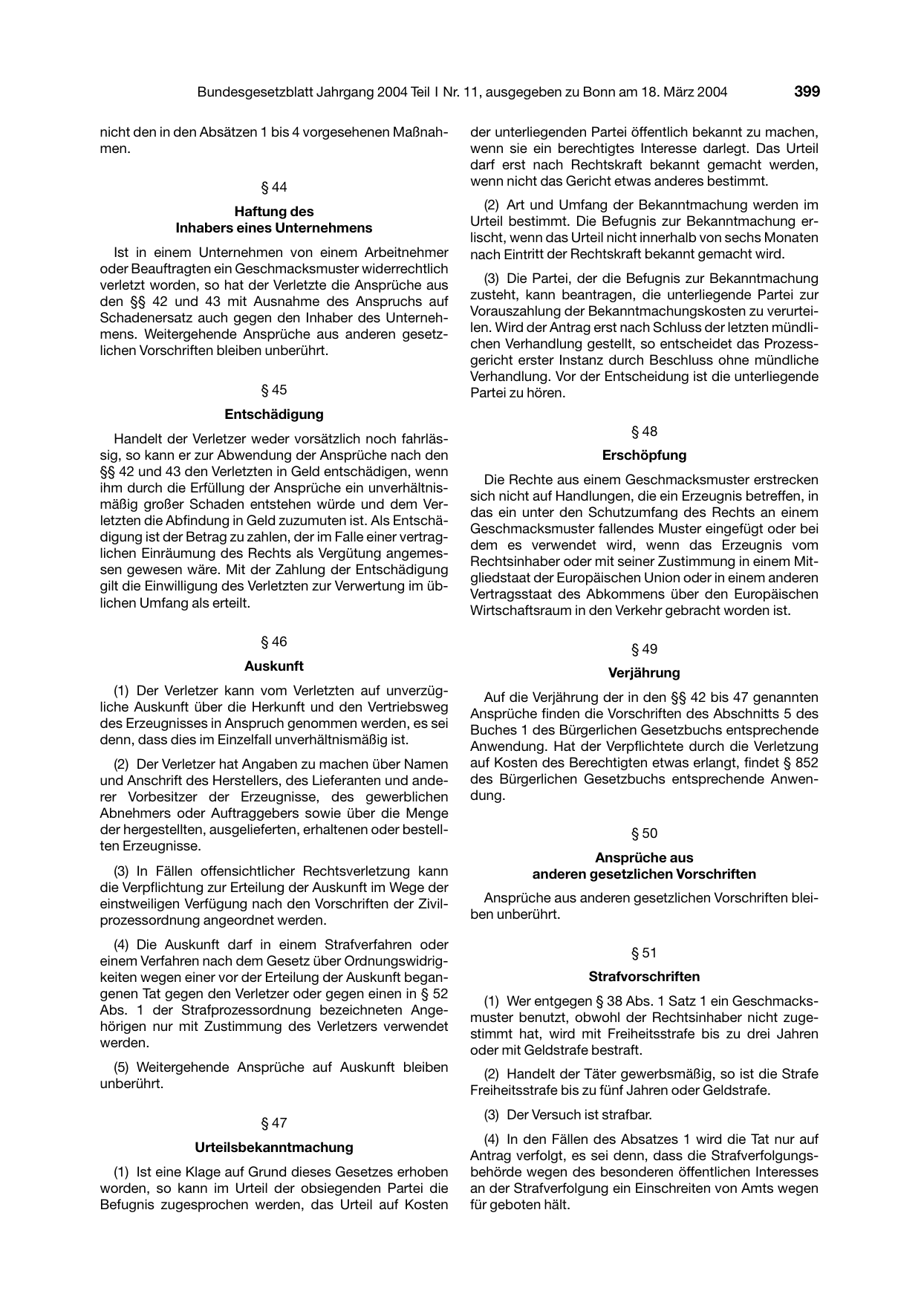 BGBl. 2004, Seite 399 — Originalseite als Abbildung