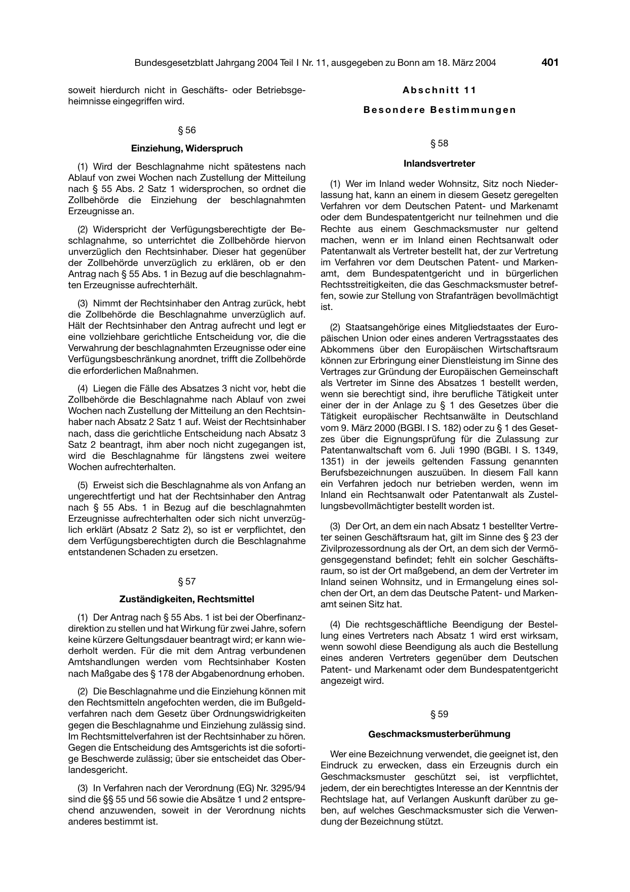 BGBl. 2004, Seite 401 — Originalseite als Abbildung
