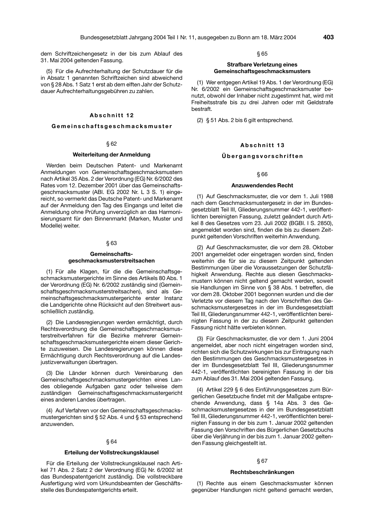 BGBl. 2004, Seite 403 — Originalseite als Abbildung