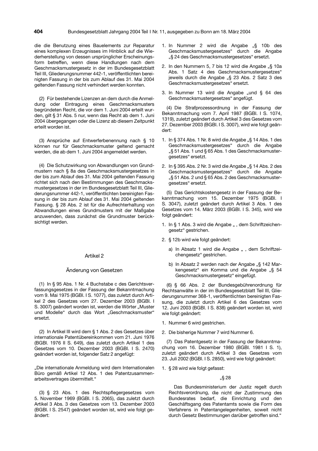 BGBl. 2004, Seite 404 — Originalseite als Abbildung