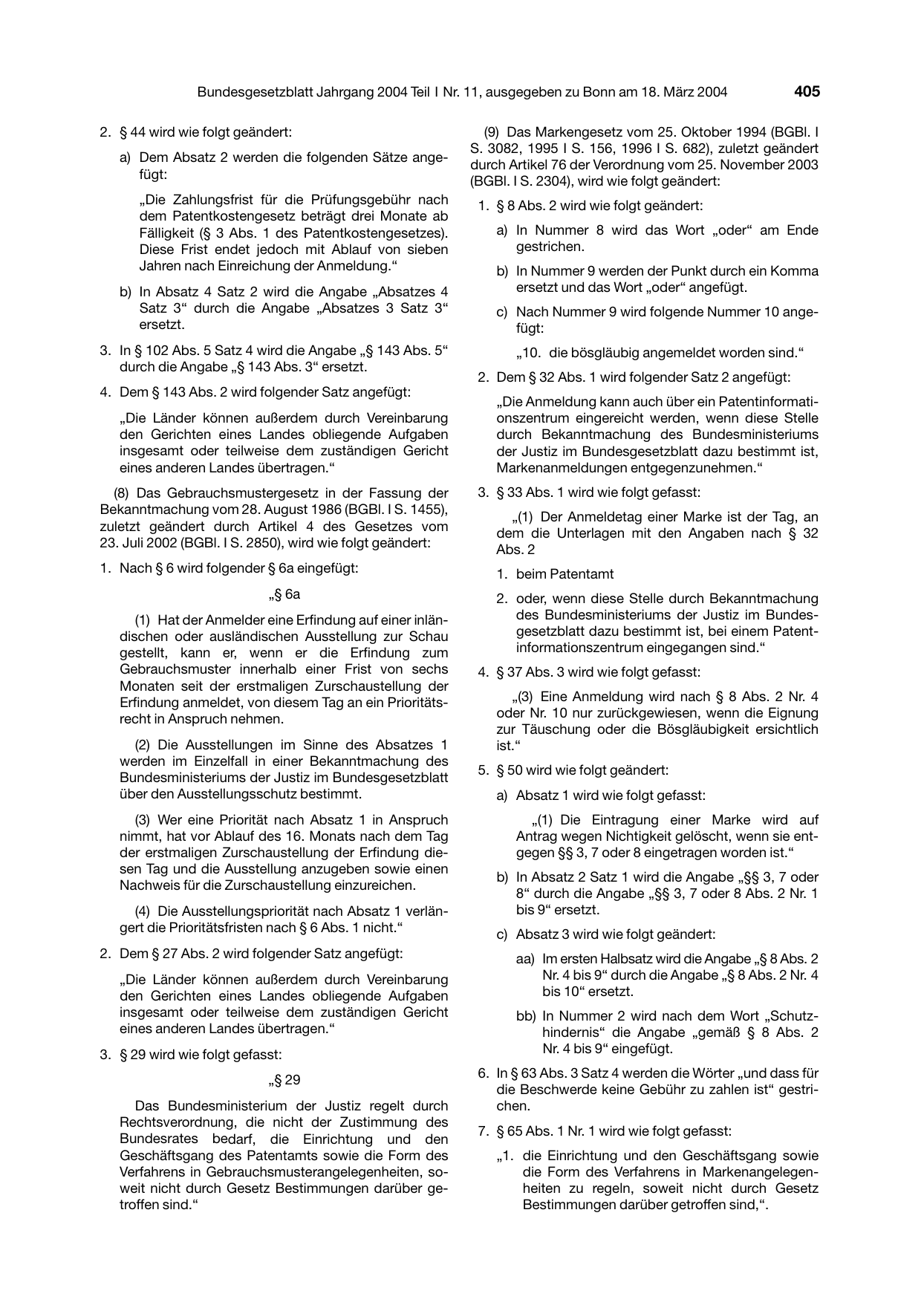 BGBl. 2004, Seite 405 — Originalseite als Abbildung