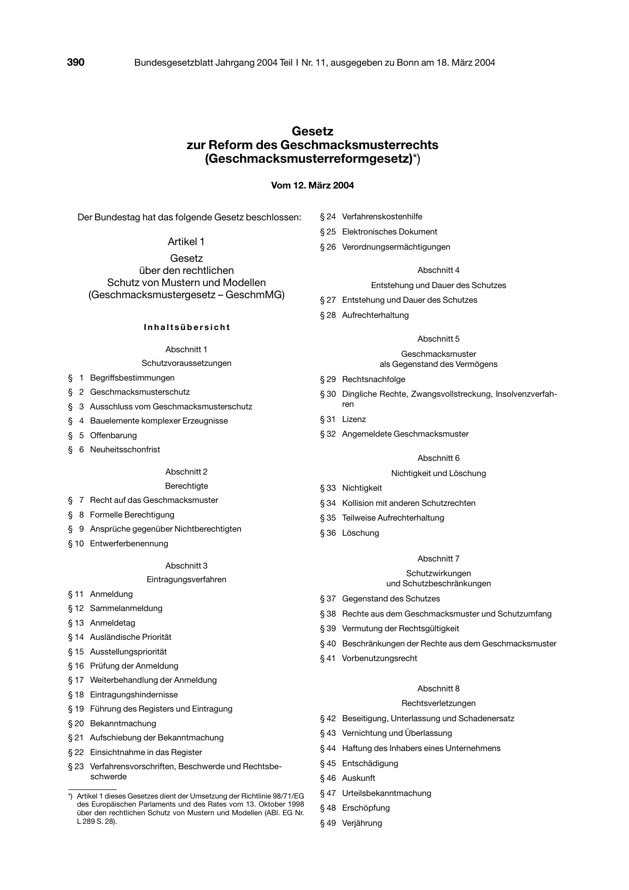 BGBl. 2004, Seite 390 — Originalseite als Abbildung