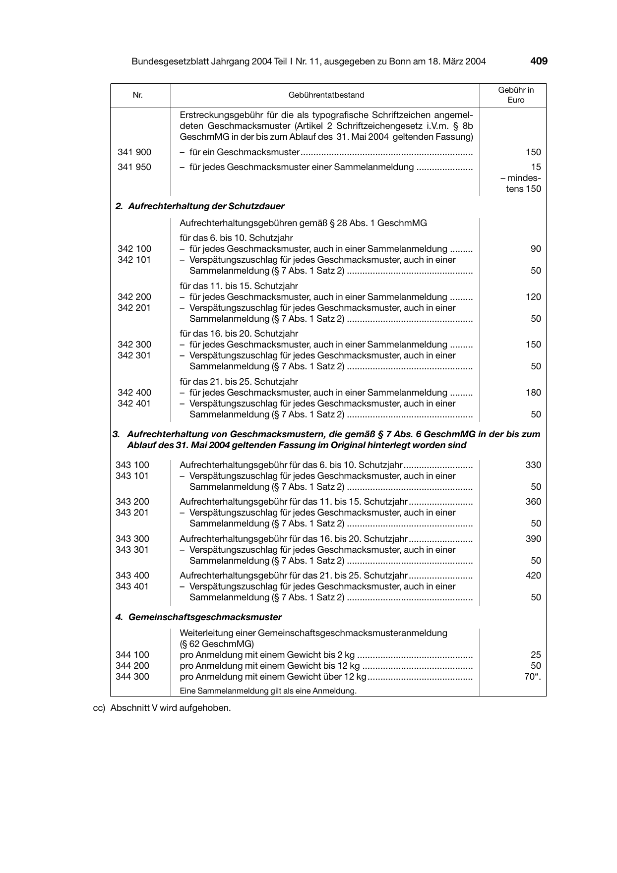 BGBl. 2004, Seite 409 — Originalseite als Abbildung