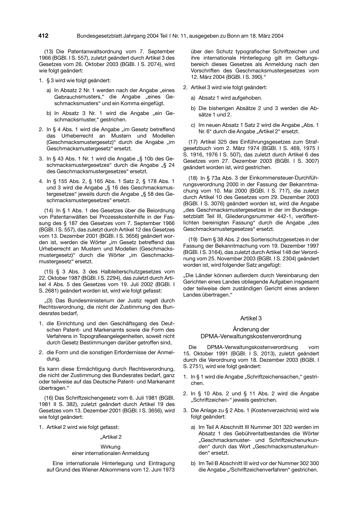 BGBl. 2004, Seite 412 — Originalseite als Abbildung