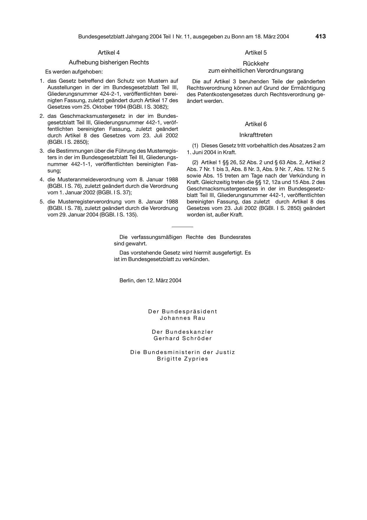 BGBl. 2004, Seite 413 — Originalseite als Abbildung