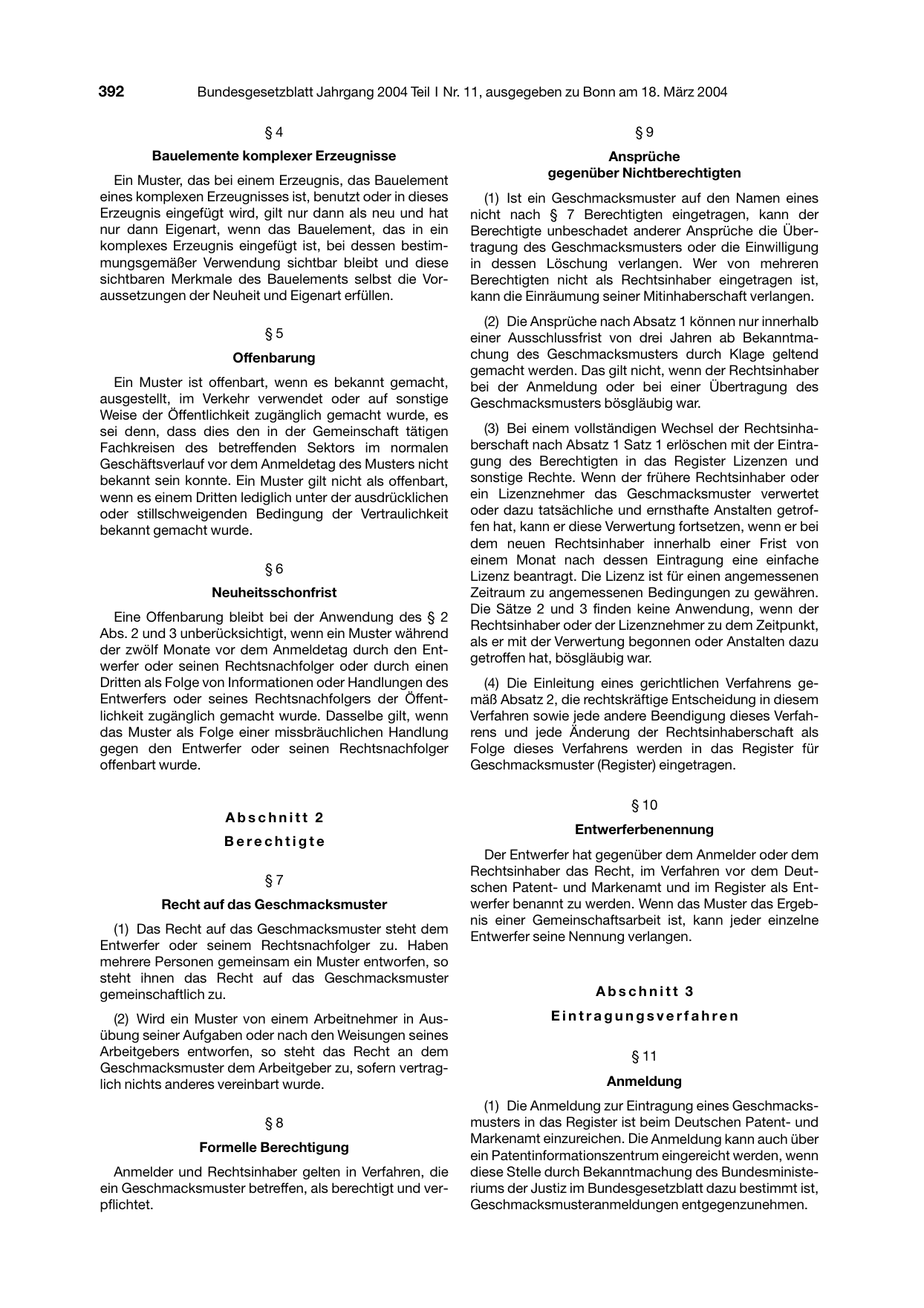BGBl. 2004, Seite 392 — Originalseite als Abbildung