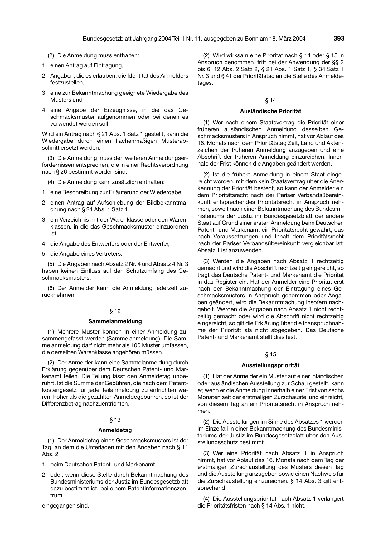 BGBl. 2004, Seite 393 — Originalseite als Abbildung