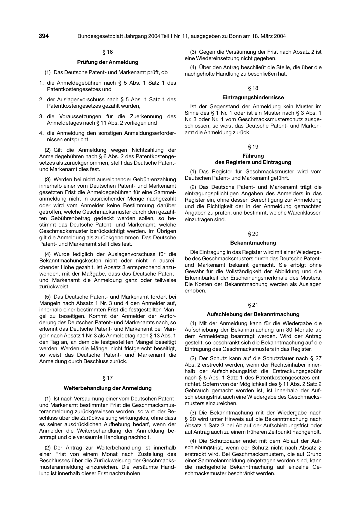 BGBl. 2004, Seite 394 — Originalseite als Abbildung