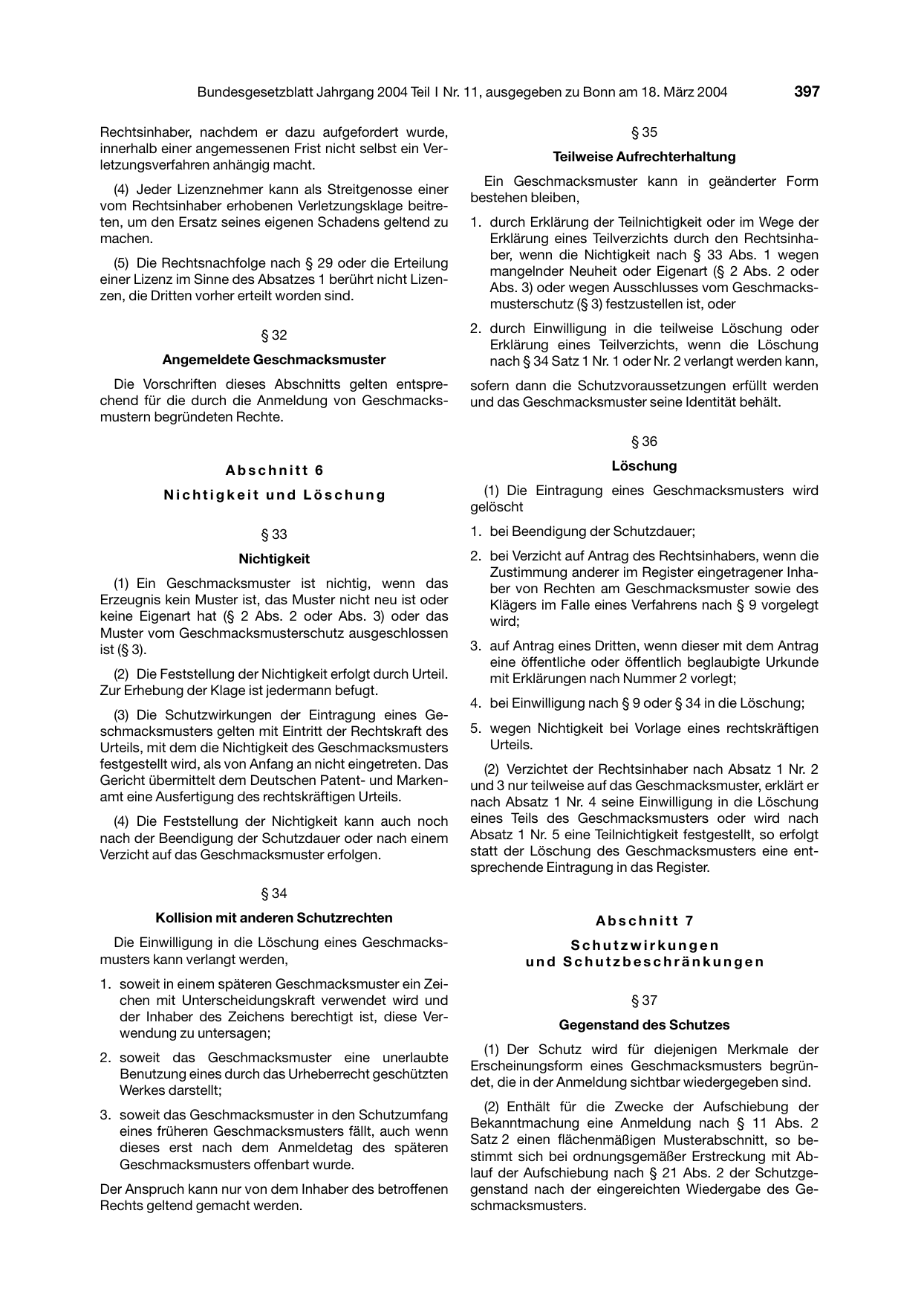 BGBl. 2004, Seite 397 — Originalseite als Abbildung